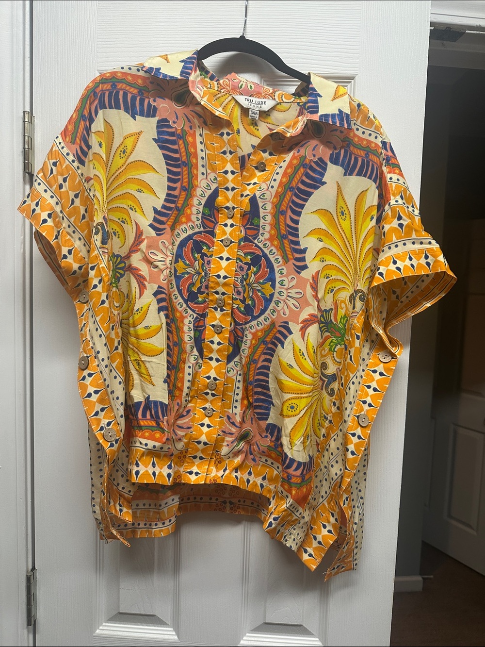 Tru Luxe Yellow Multi Floral-Print Short Sleeve Camp Shirt
